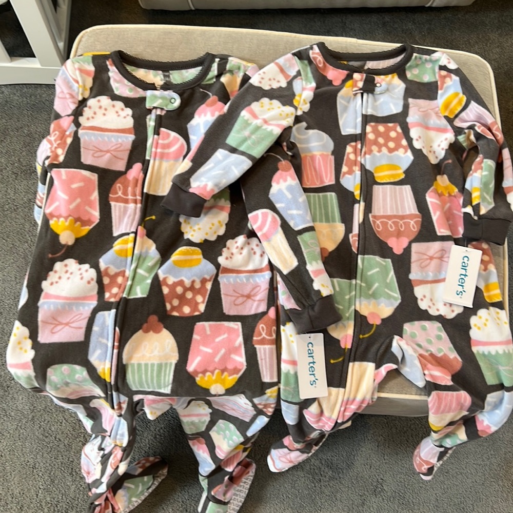 Matching Carter’s fleece footie pajamas Size 4T and 18 Months